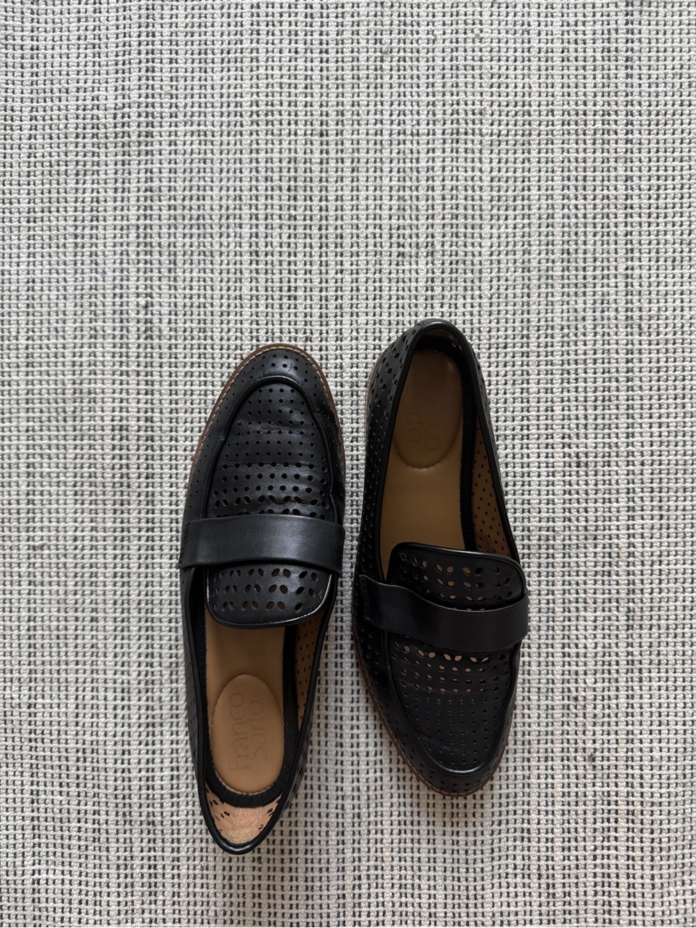 Franco Sarto Perforated Black Leather Loafers